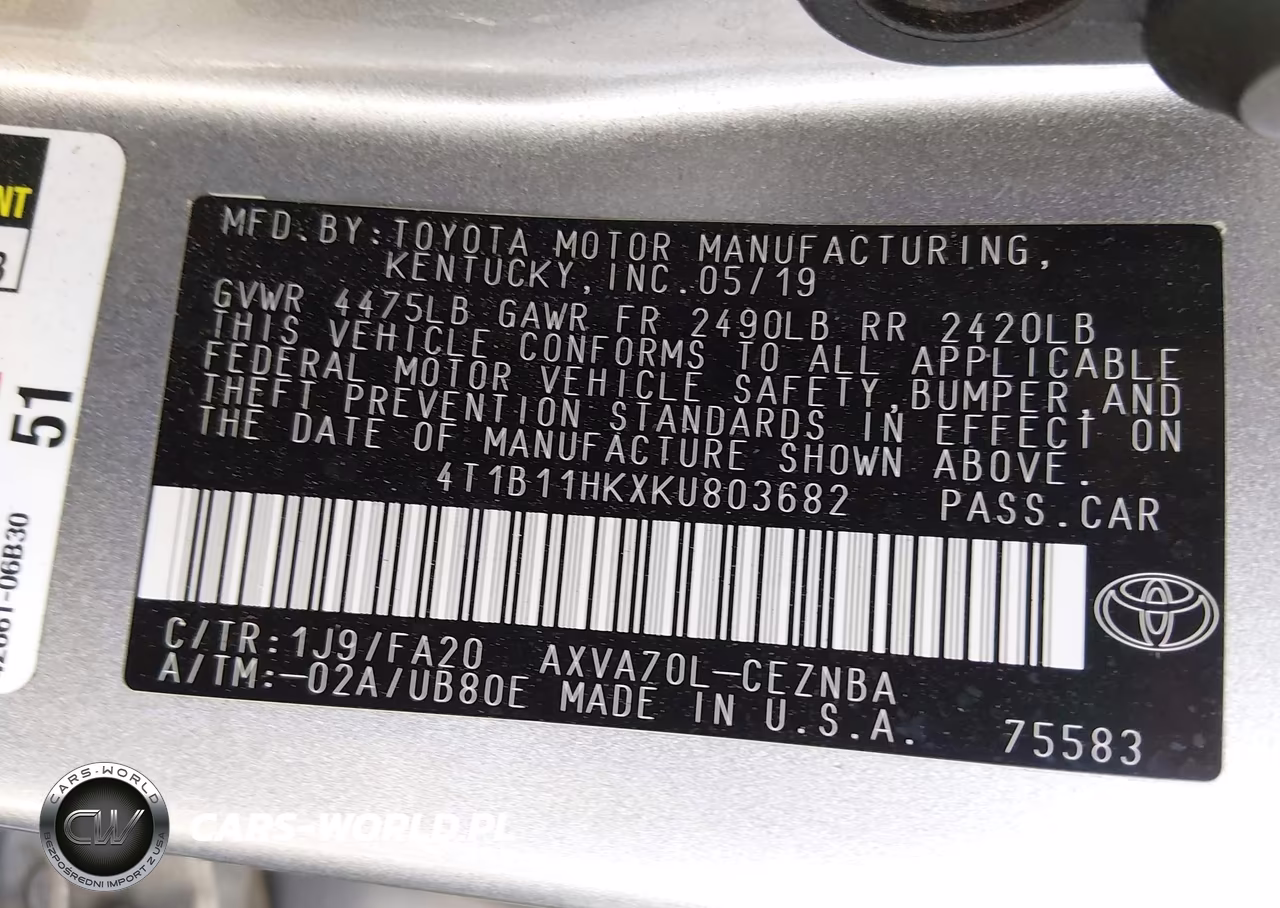 2019 Toyota Camry Le VIN:4T1B11HKXKU803682 - 9