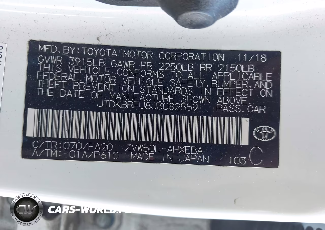 2018 Toyota Prius One VIN:JTDKBRFU8J3082559 - 9