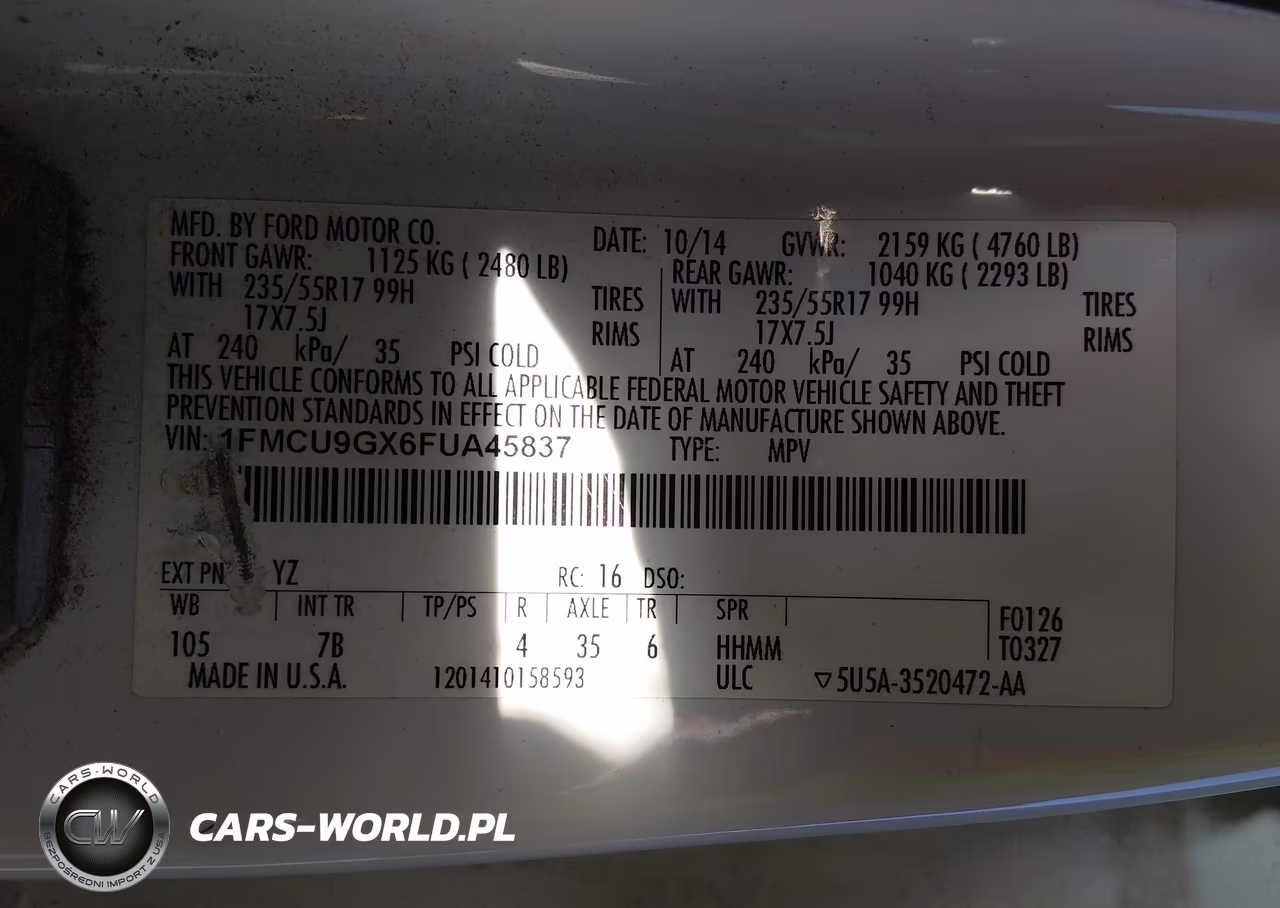 2015 Ford Escape Se VIN:1FMCU9GX6FUA45837 - 9
