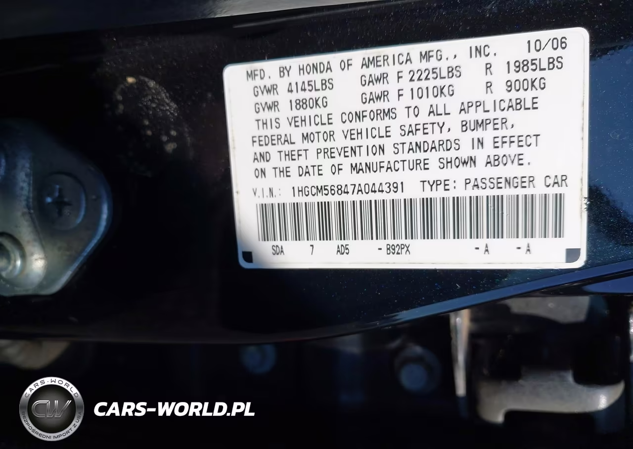 2007 Honda Accord 2.4 Ex VIN:1HGCM56847A044391 - 9