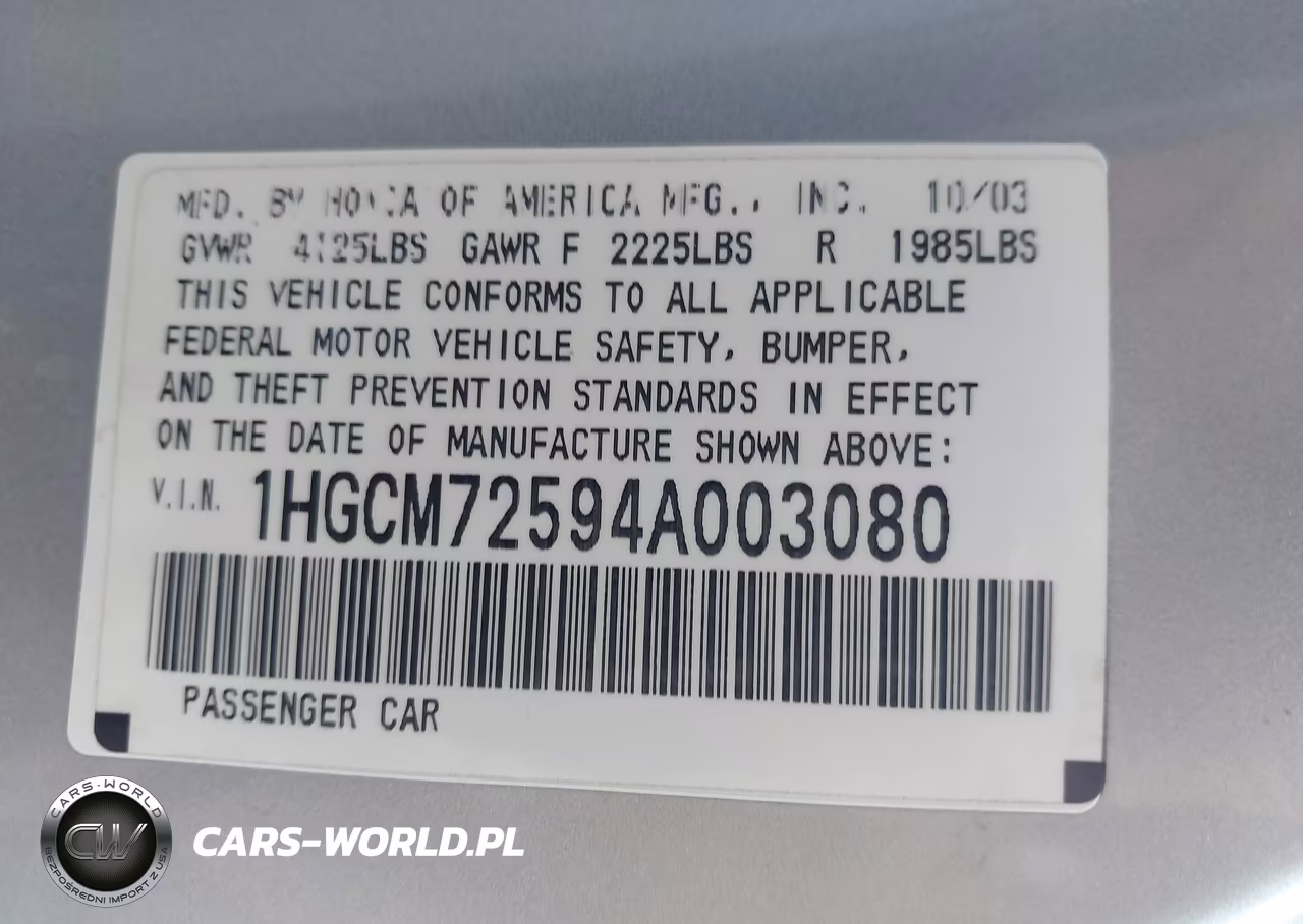 2004 Honda Accord 2.4 Ex VIN:1HGCM72594A003080 - 9