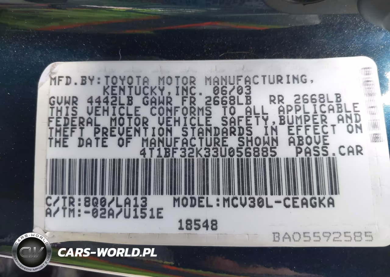 2003 Toyota Camry Xle V6 VIN:4T1BF32K33U056885 - 9