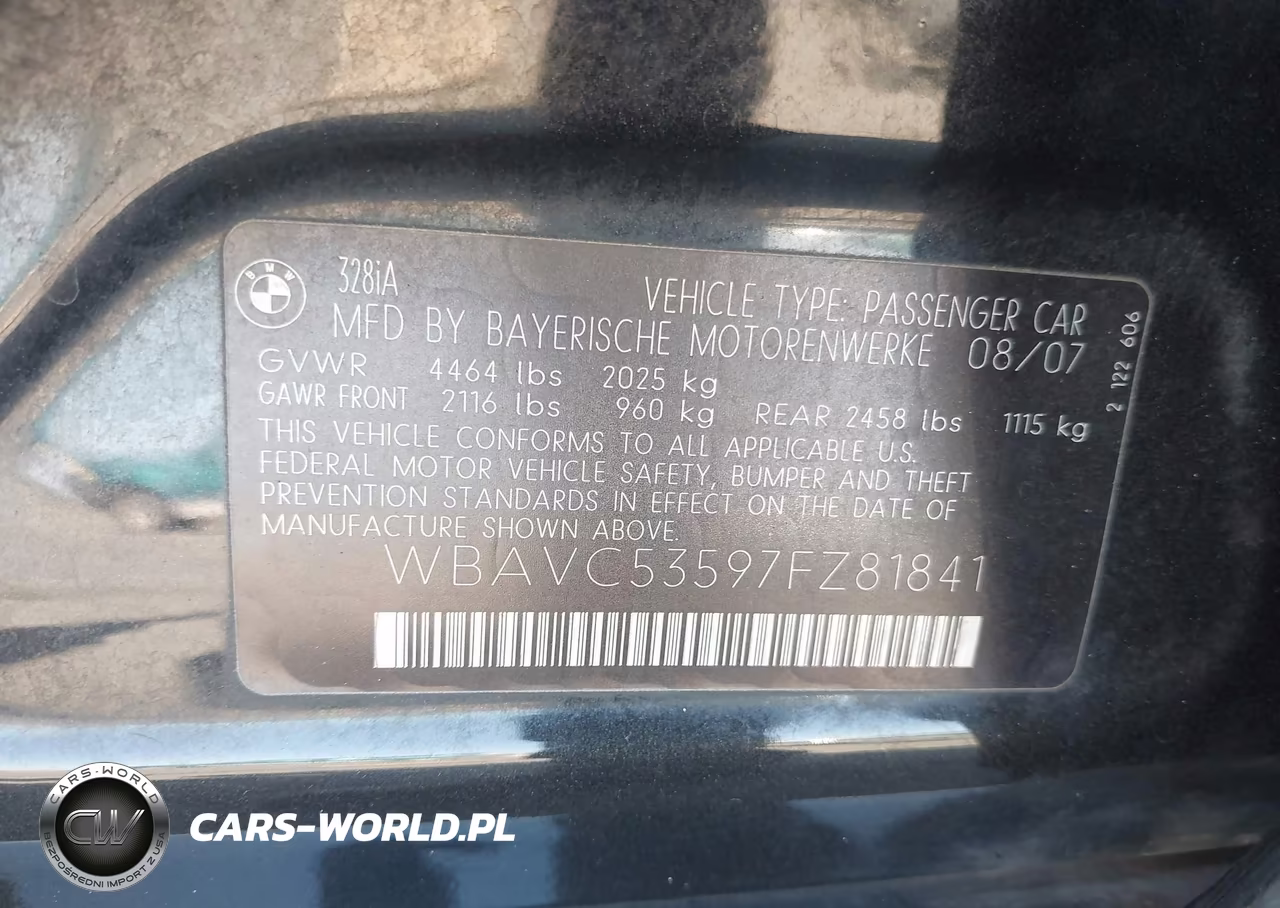 2007 BMW 328I VIN:WBAVC53597FZ81841 - 9
