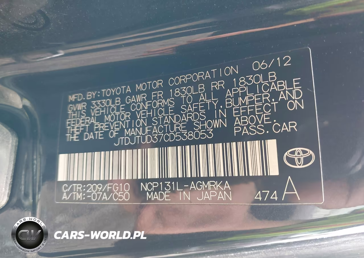 2012 Toyota Yaris VIN:JTDJTUD37CD538053 - 9
