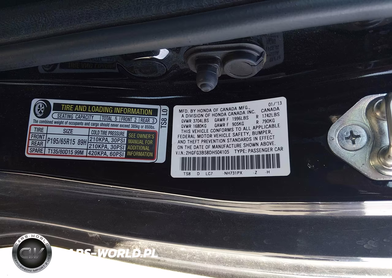 2013 Honda Civic Lx VIN:2HGFG3B58DH504105 - 9