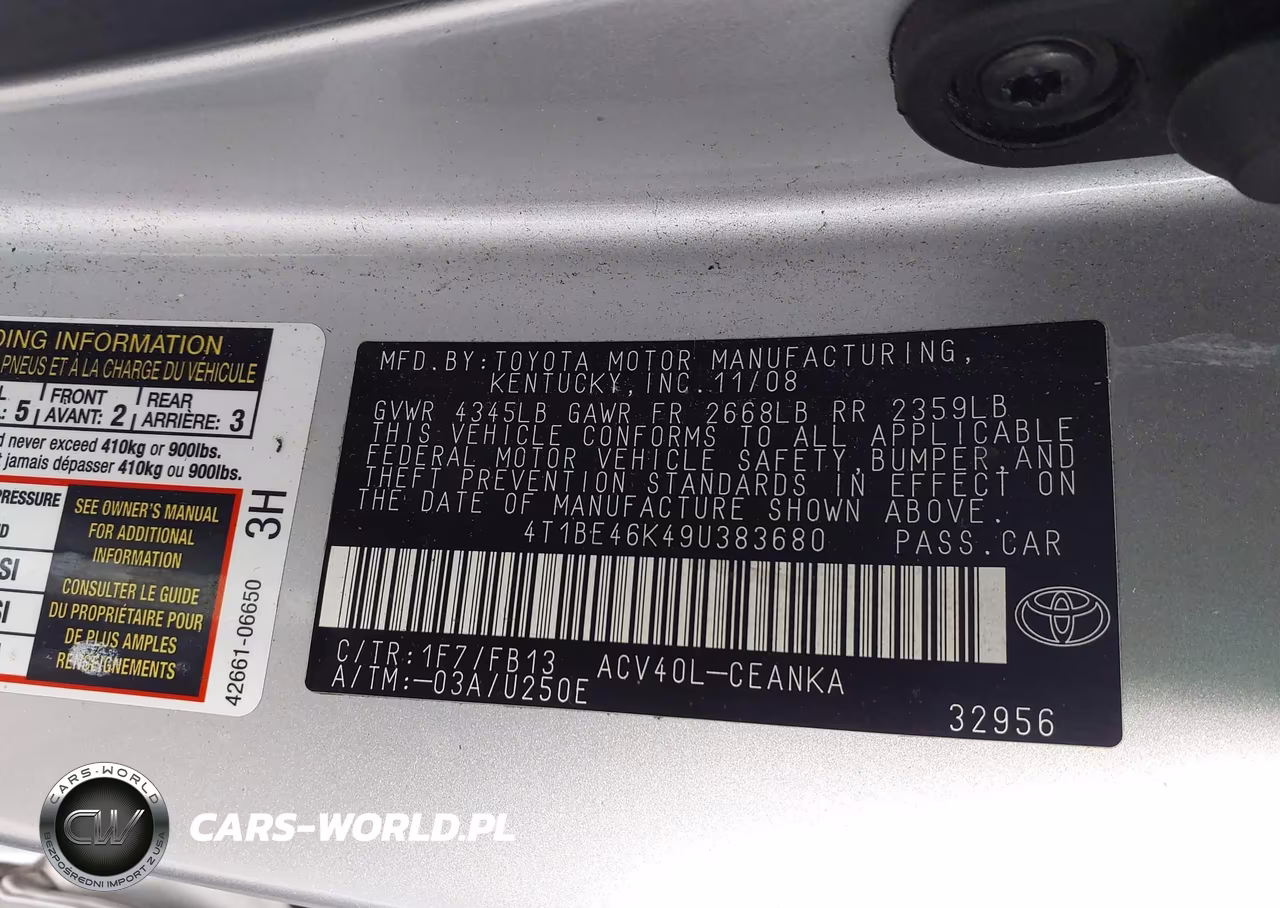 2009 Toyota Camry Le VIN:4T1BE46K49U383680 - 9