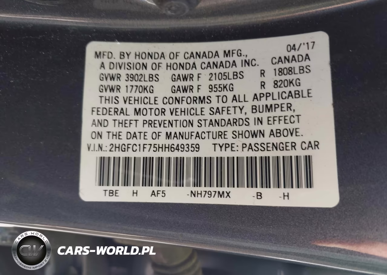 2017 Honda Civic Ex-L VIN:2HGFC1F75HH649359 - 9