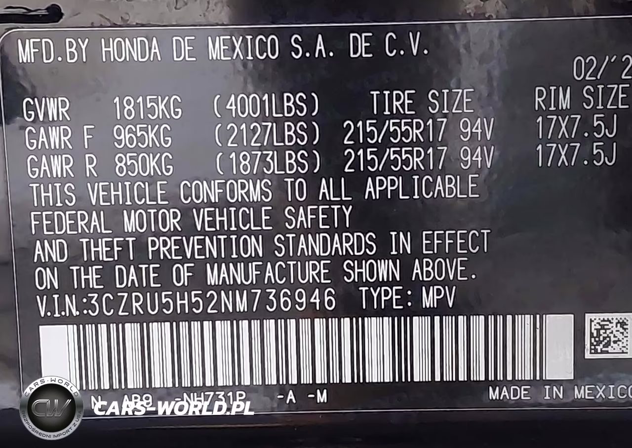 2022 Honda Hr-V 2Wd Ex VIN:3CZRU5H52NM736946 - 18