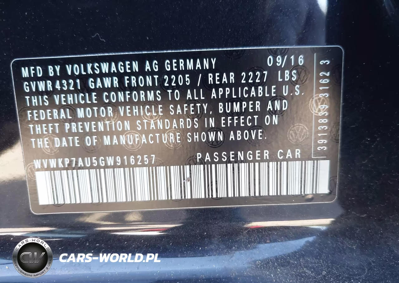 2016 Volkswagen E-Golf Se VIN:WVWKP7AU5GW916257 - 9
