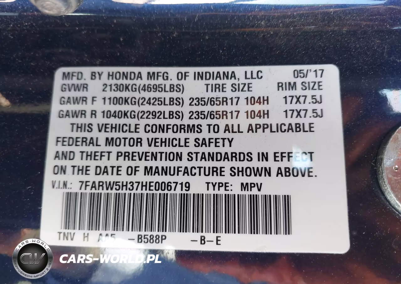 2017 Honda Cr-V Lx VIN:7FARW5H37HE006719 - 9