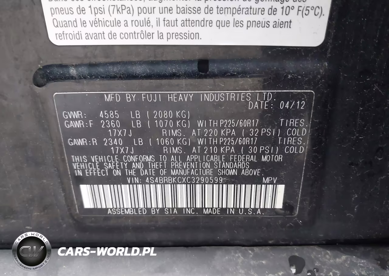 2012 Subaru Outback 2.5I Limited VIN:4S4BRBKCXC3290599 - 9