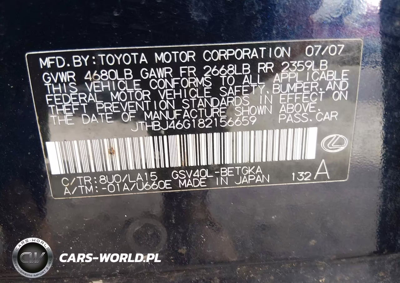2008 Lexus Es 350 VIN:JTHBJ46G182156659 - 9