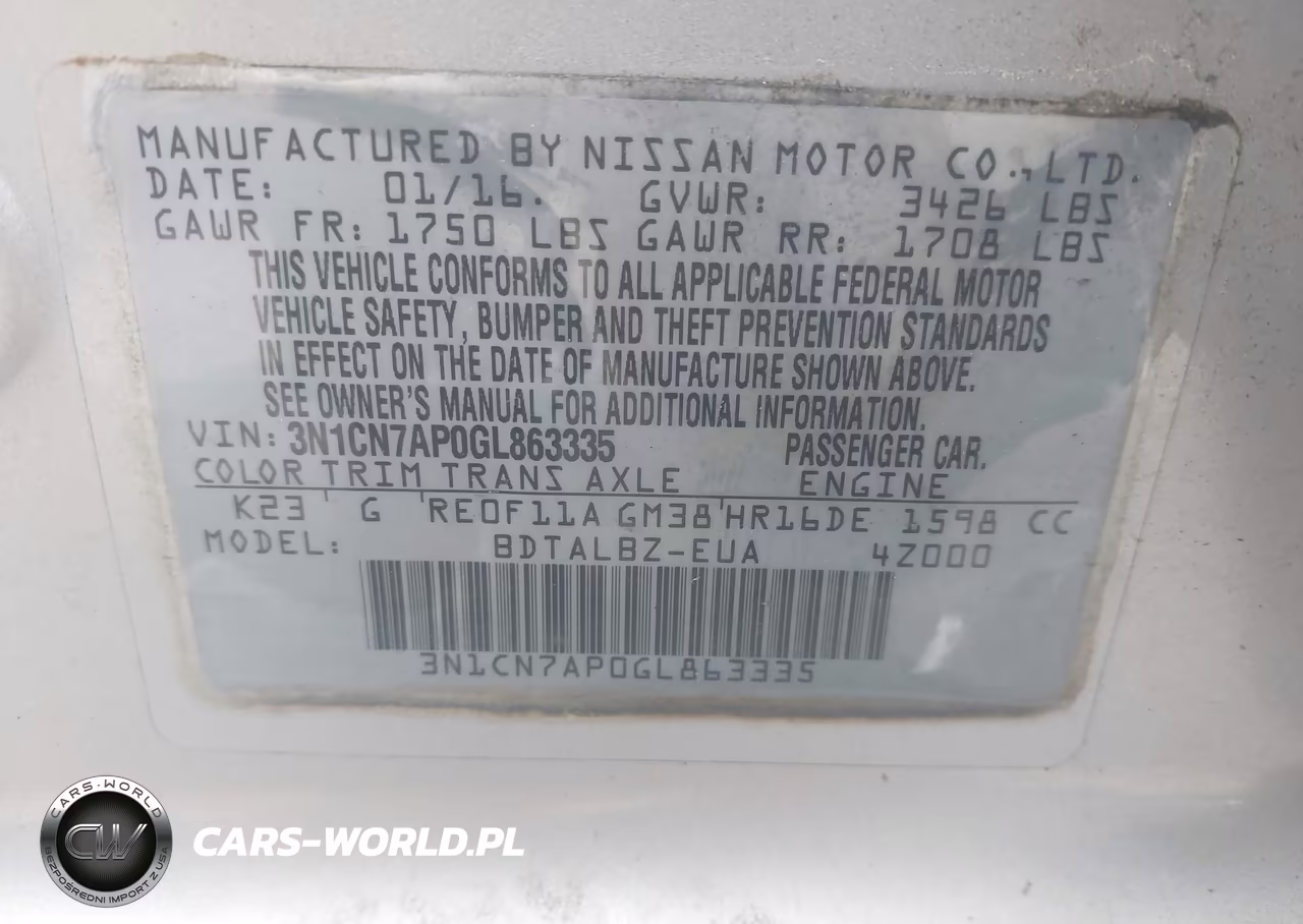 2016 Nissan Versa 1.6 Sv VIN:3N1CN7AP0GL863335 - 9