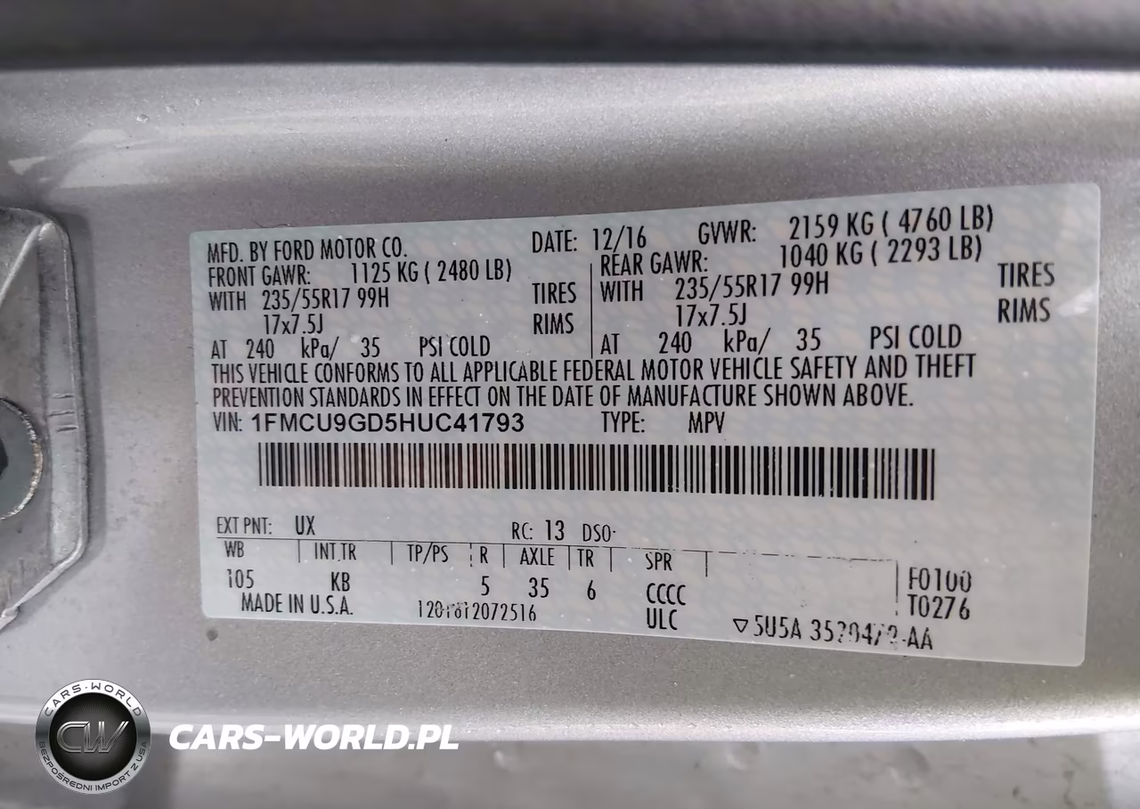 2017 Ford Escape Se VIN:1FMCU9GD5HUC41793 - 9