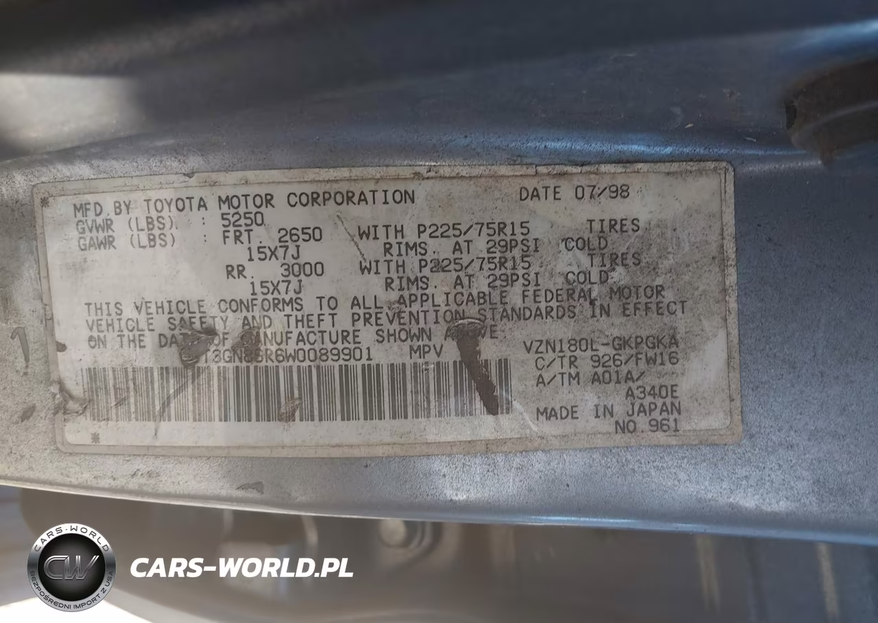 1998 Toyota 4Runner Sr5 V6 VIN:JT3GN86R6W0089901 - 9