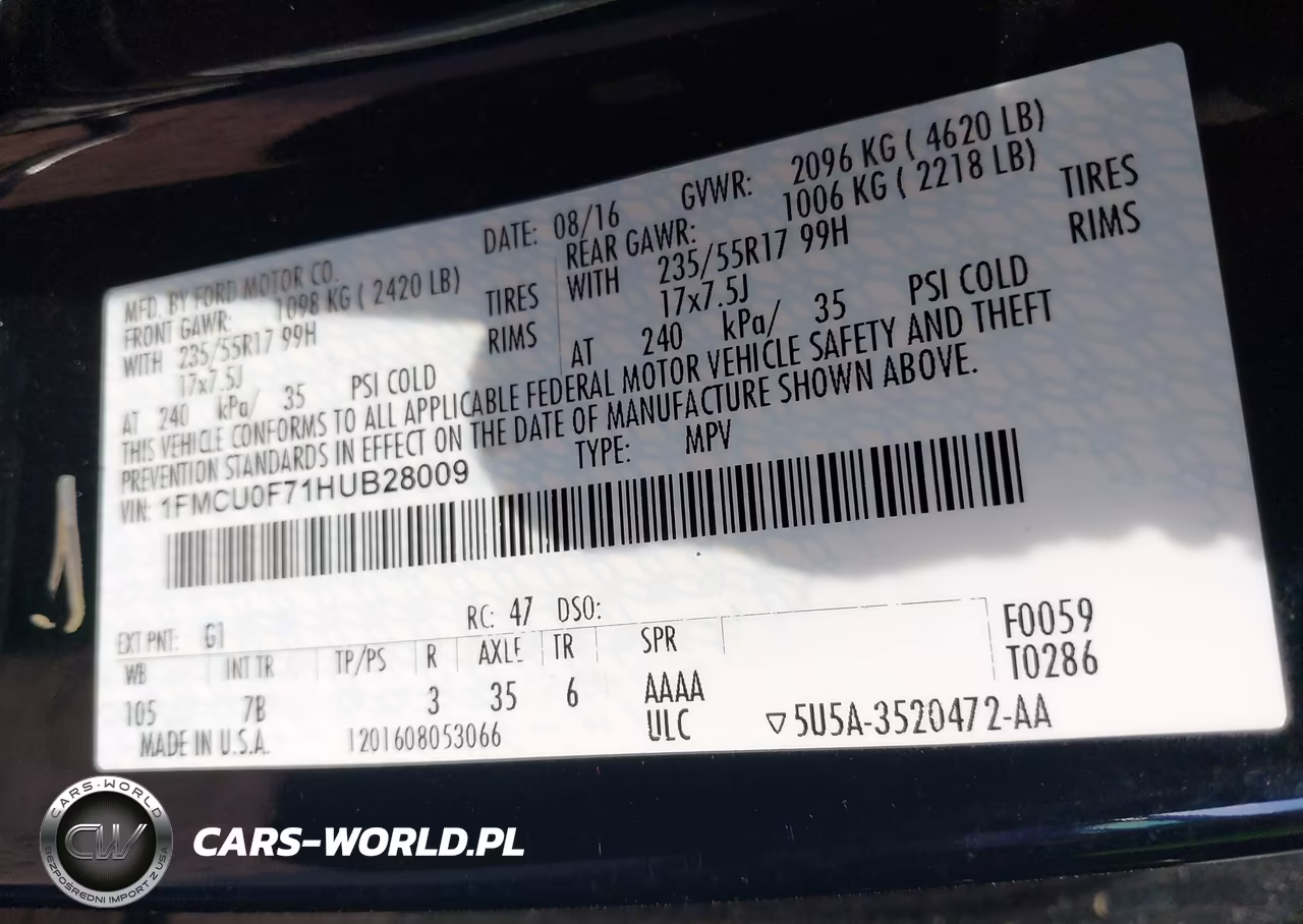 2017 Ford Escape S VIN:1FMCU0F71HUB28009 - 9