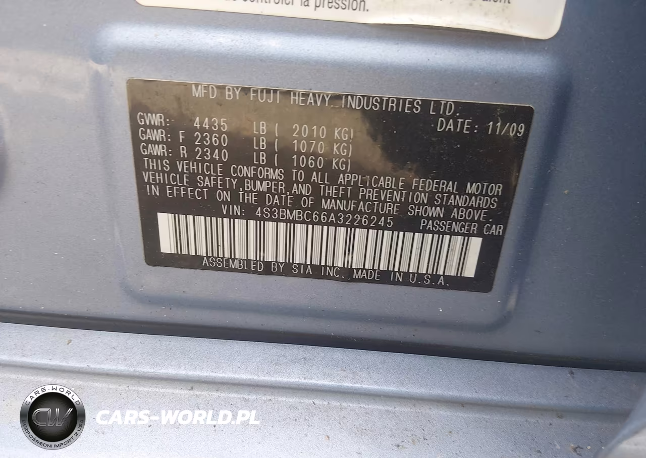 2010 Subaru Legacy 2.5I Premium VIN:4S3BMBC66A3226245 - 9