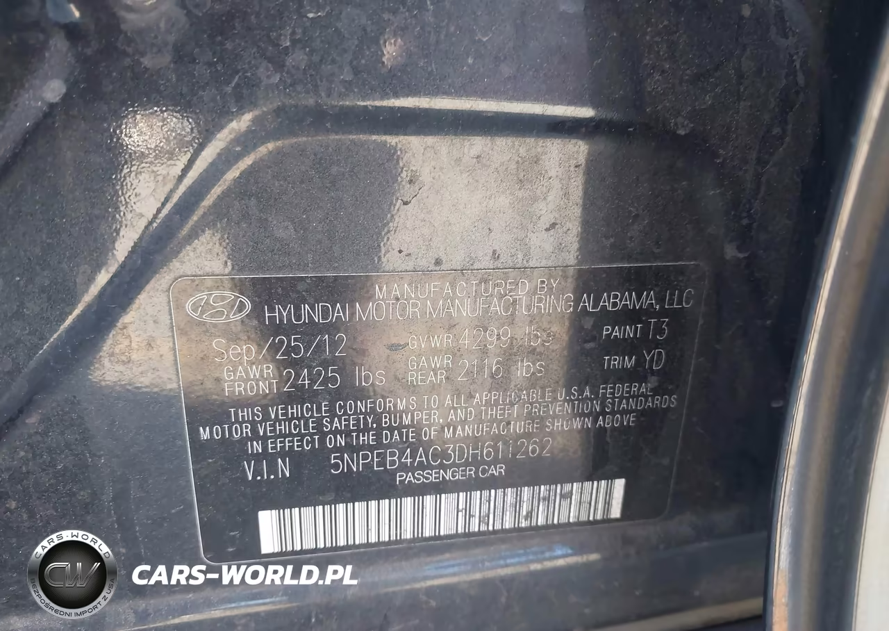 2013 Hyundai Sonata Gls VIN:5NPEB4AC3DH611262 - 9
