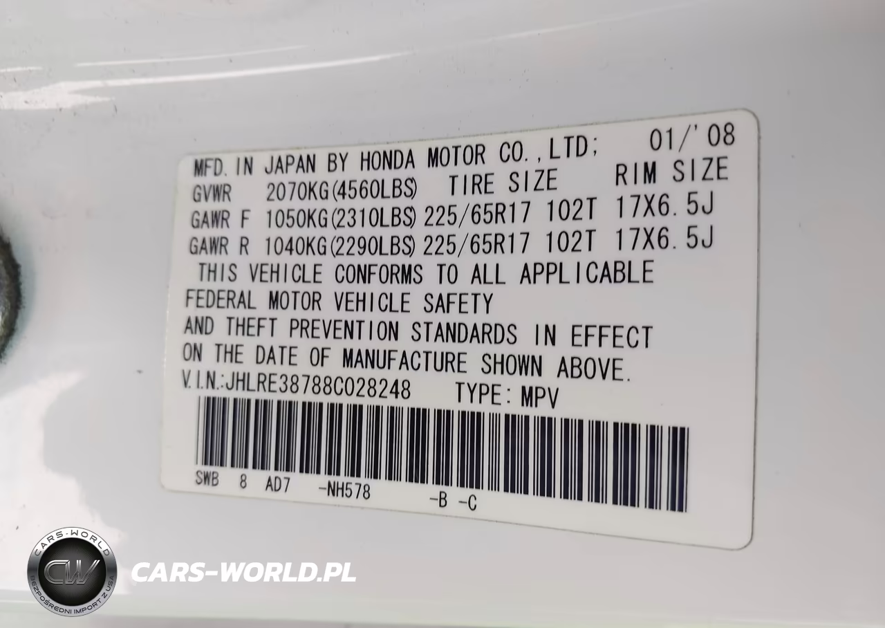 2008 Honda Cr-V Ex-L VIN:JHLRE38788C028248 - 9