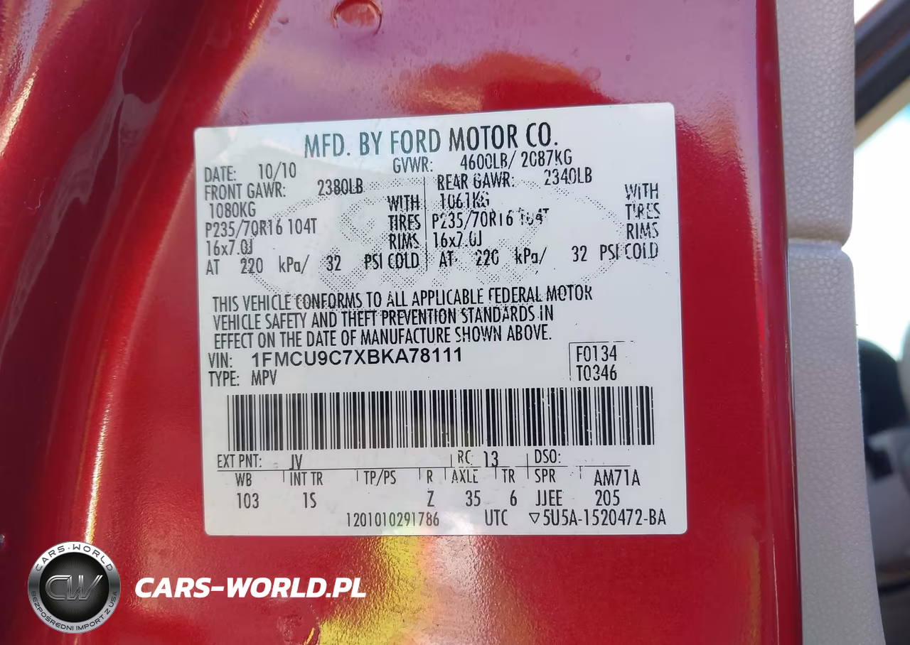 2011 Ford Escape Xls VIN:1FMCU9C7XBKA78111 - 9