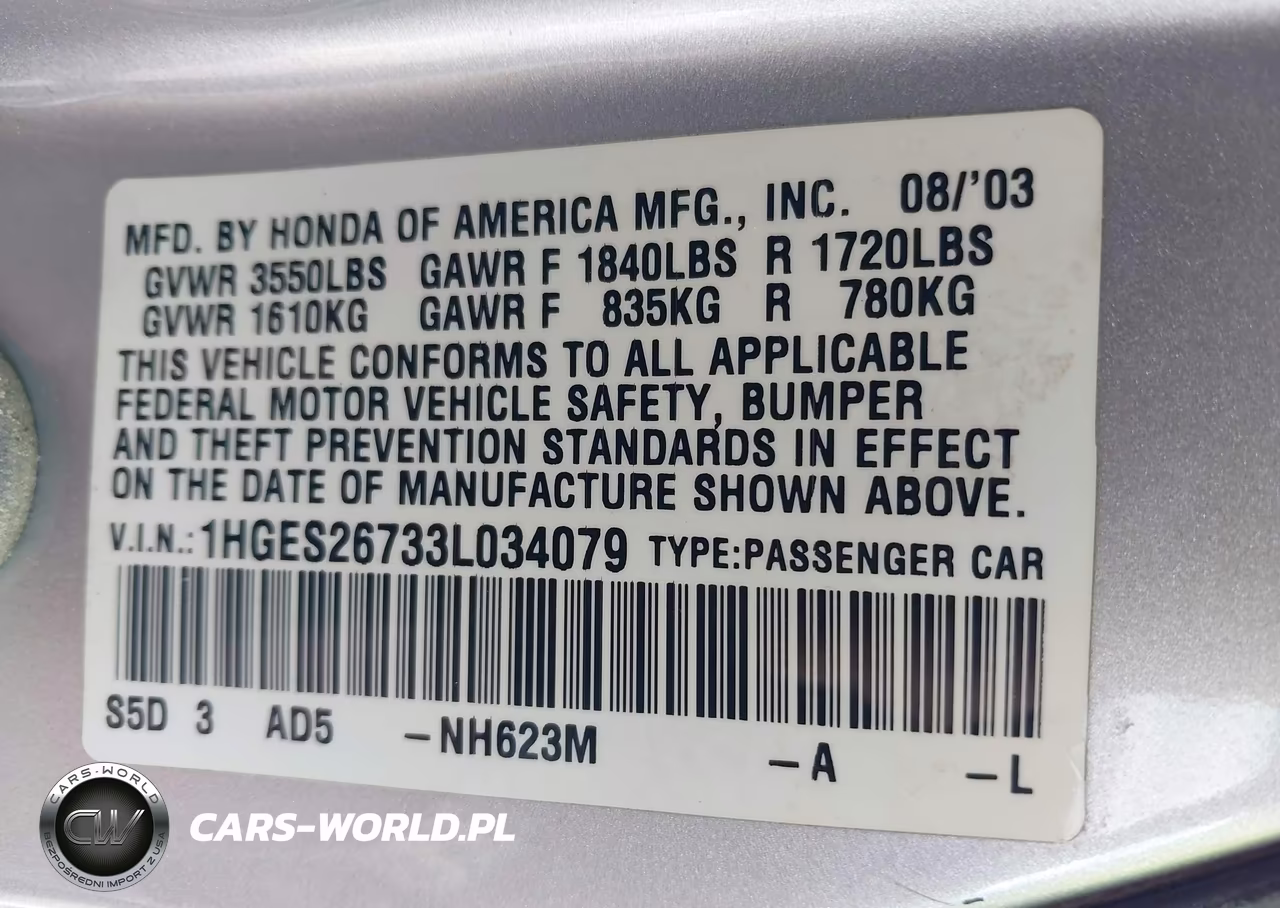 2003 Honda Civic Ex VIN:1HGES26733L034079 - 9
