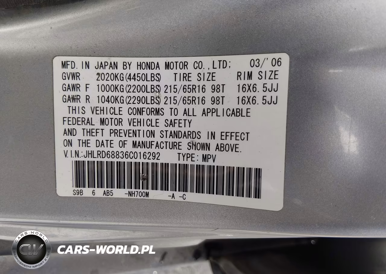 2006 Honda Cr-V Ex VIN:JHLRD68836C016292 - 9