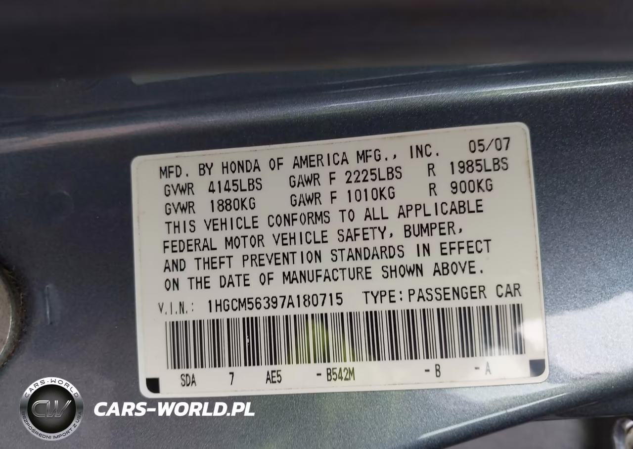 2007 Honda Accord 2.4 Se VIN:1HGCM56397A180715 - 9