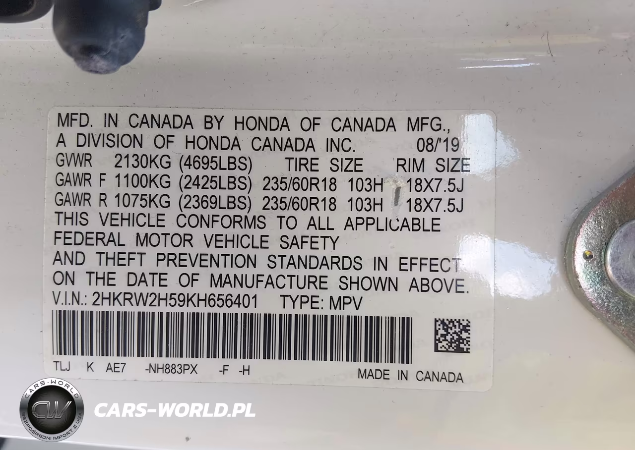 2019 Honda Cr-V Ex VIN:2HKRW2H59KH656401 - 9