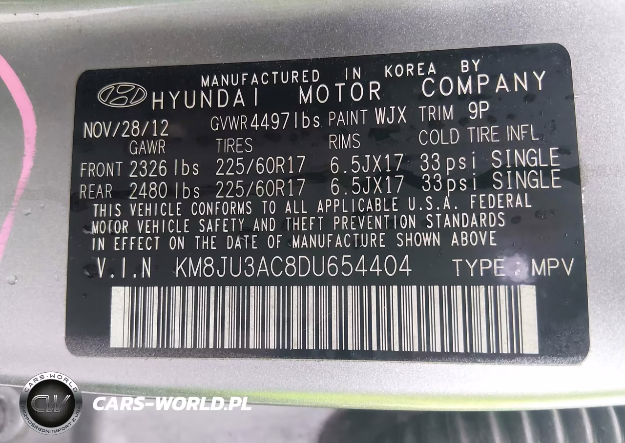 2013 Hyundai Tucson Gls VIN:KM8JU3AC8DU654404 - 9
