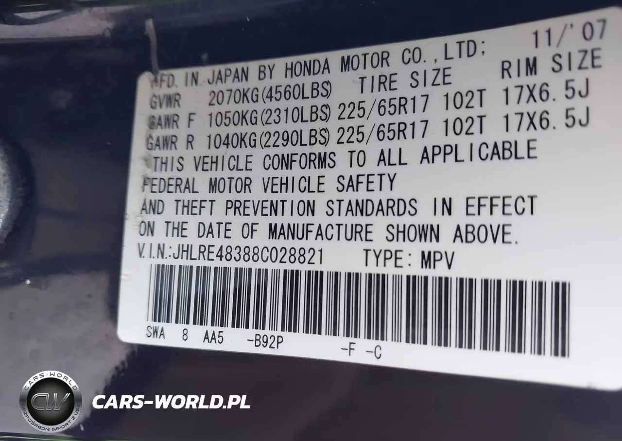 2008 Honda Cr-V Lx VIN:JHLRE48388C028821 - 9