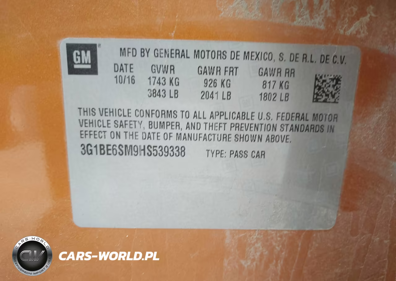 2017 Chevrolet Cruze Lt Auto VIN:3G1BE6SM9HS539338 - 9