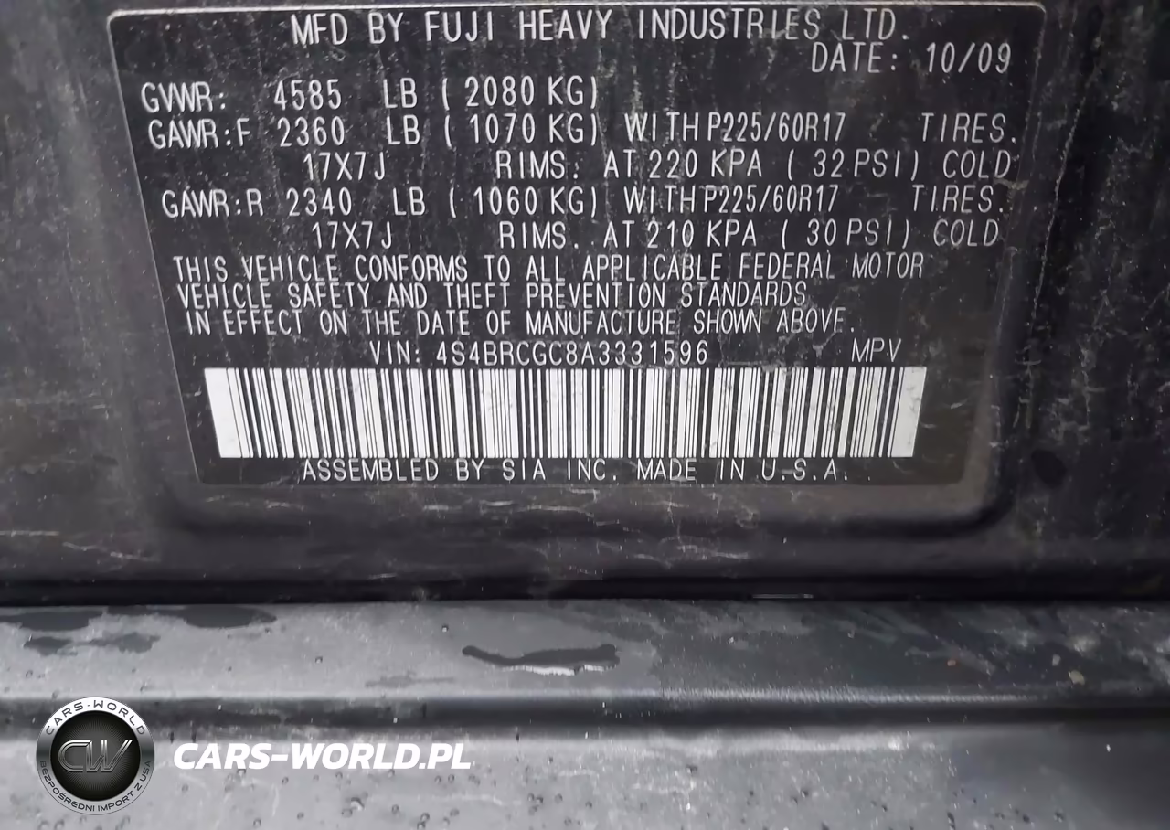 2010 Subaru Outback 2.5I Premium VIN:4S4BRCGC8A3331596 - 9