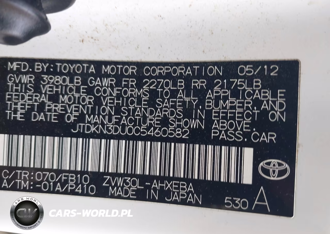 2012 Toyota Prius Two VIN:JTDKN3DU0C5460582 - 9