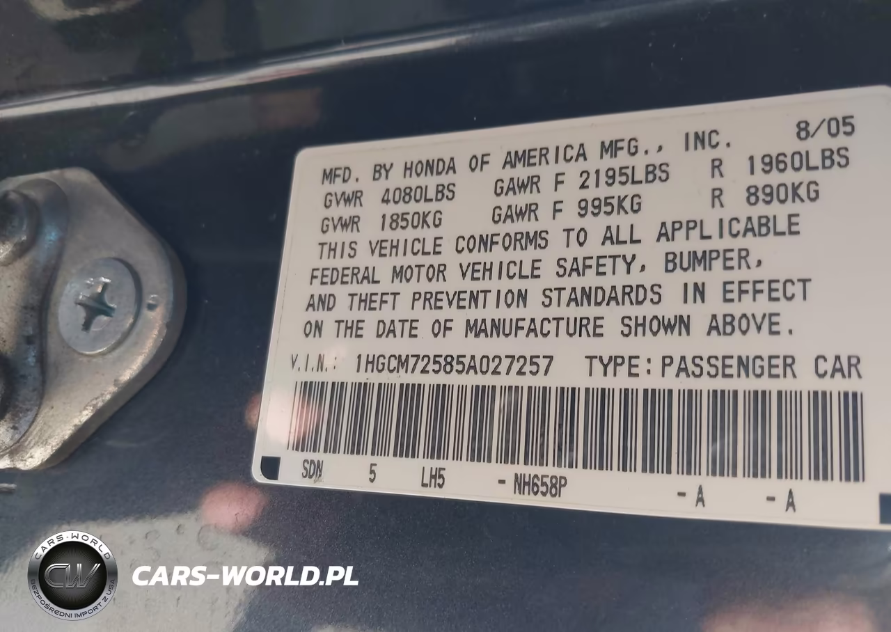 2005 Honda Accord 2.4 Lx Special Edition VIN:1HGCM72585A027257 - 9