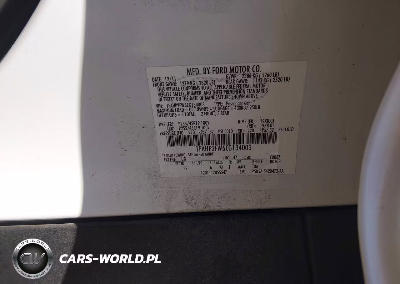 2012 Ford Taurus Limited VIN:1FAHP2FW6CG134003 - 9