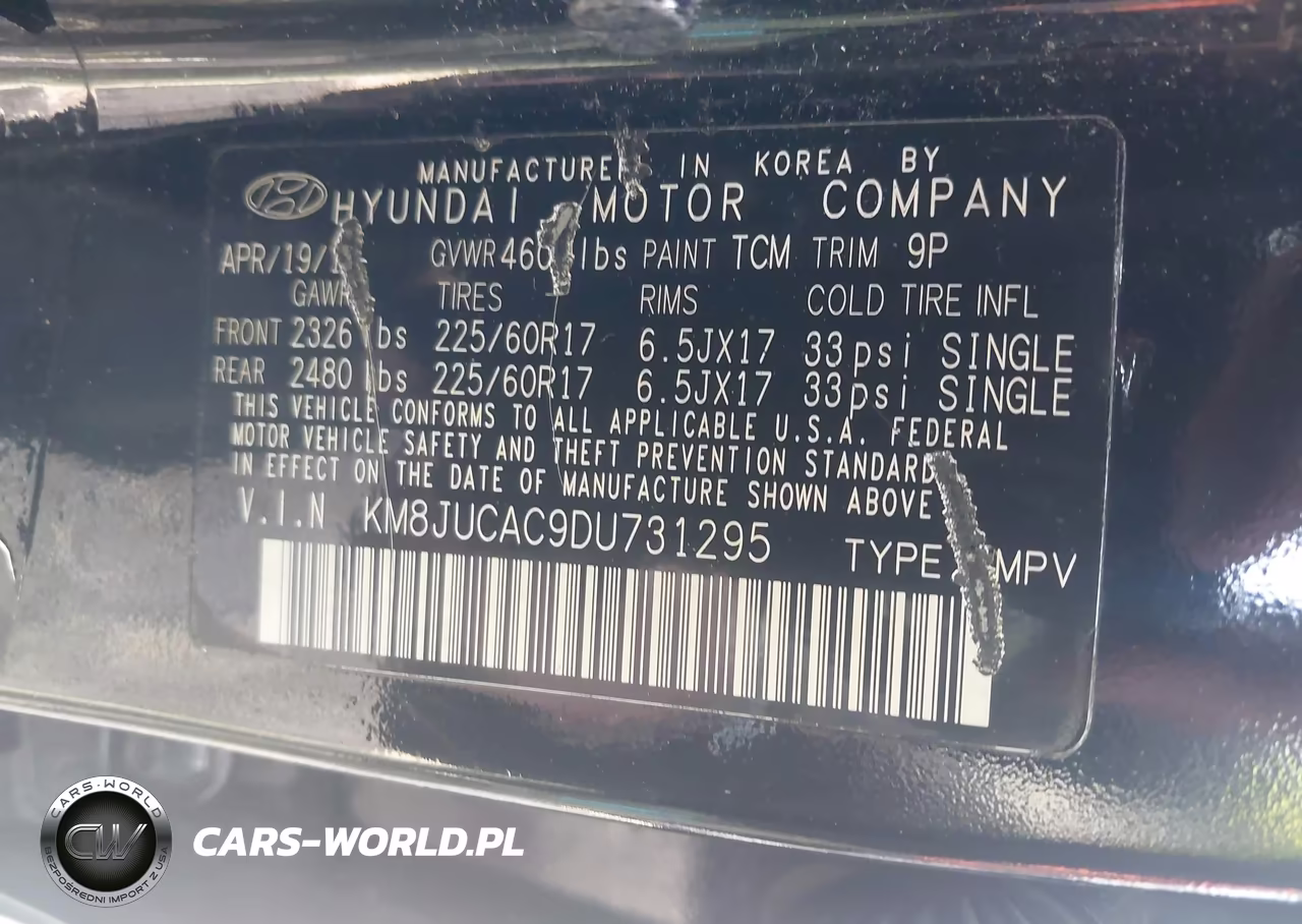 2013 Hyundai Tucson Gls VIN:KM8JUCAC9DU731295 - 9