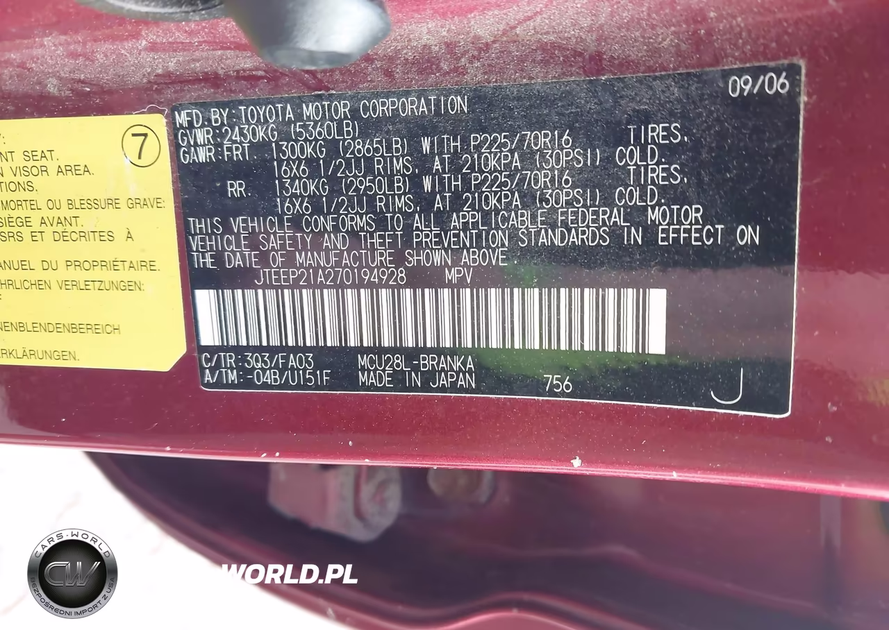 2007 Toyota Highlander V6 VIN:JTEEP21A270194928 - 9
