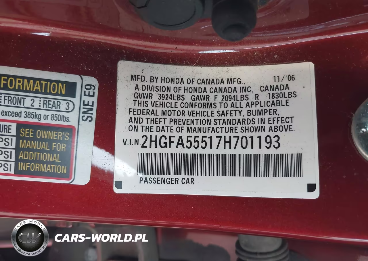 2007 Honda Civic Si VIN:2HGFA55517H701193 - 9