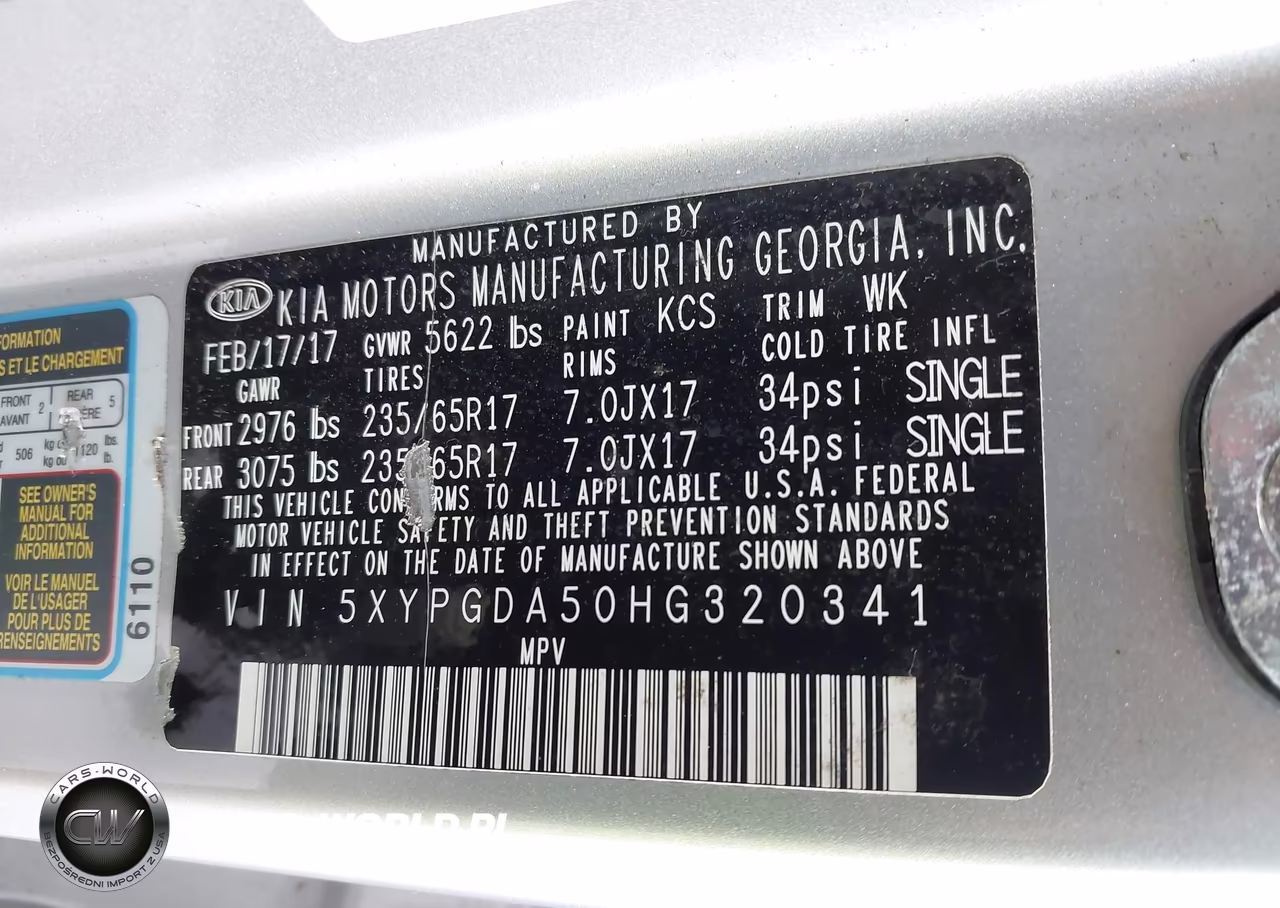 2017 Kia Sorento 3.3L Lx VIN:5XYPGDA50HG320341 - 9