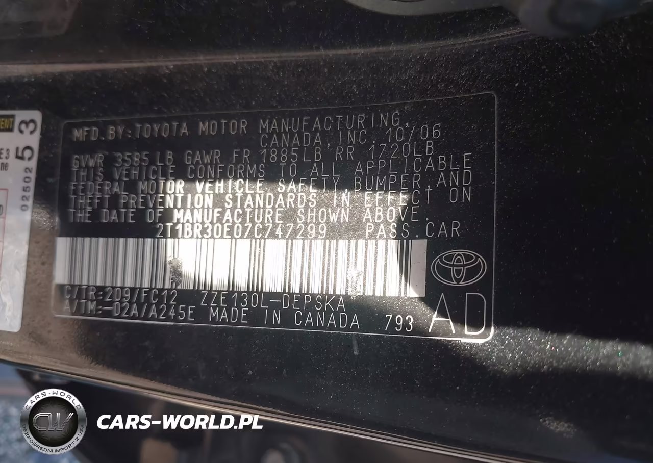 2007 Toyota Corolla S VIN:2T1BR30E07C747299 - 9