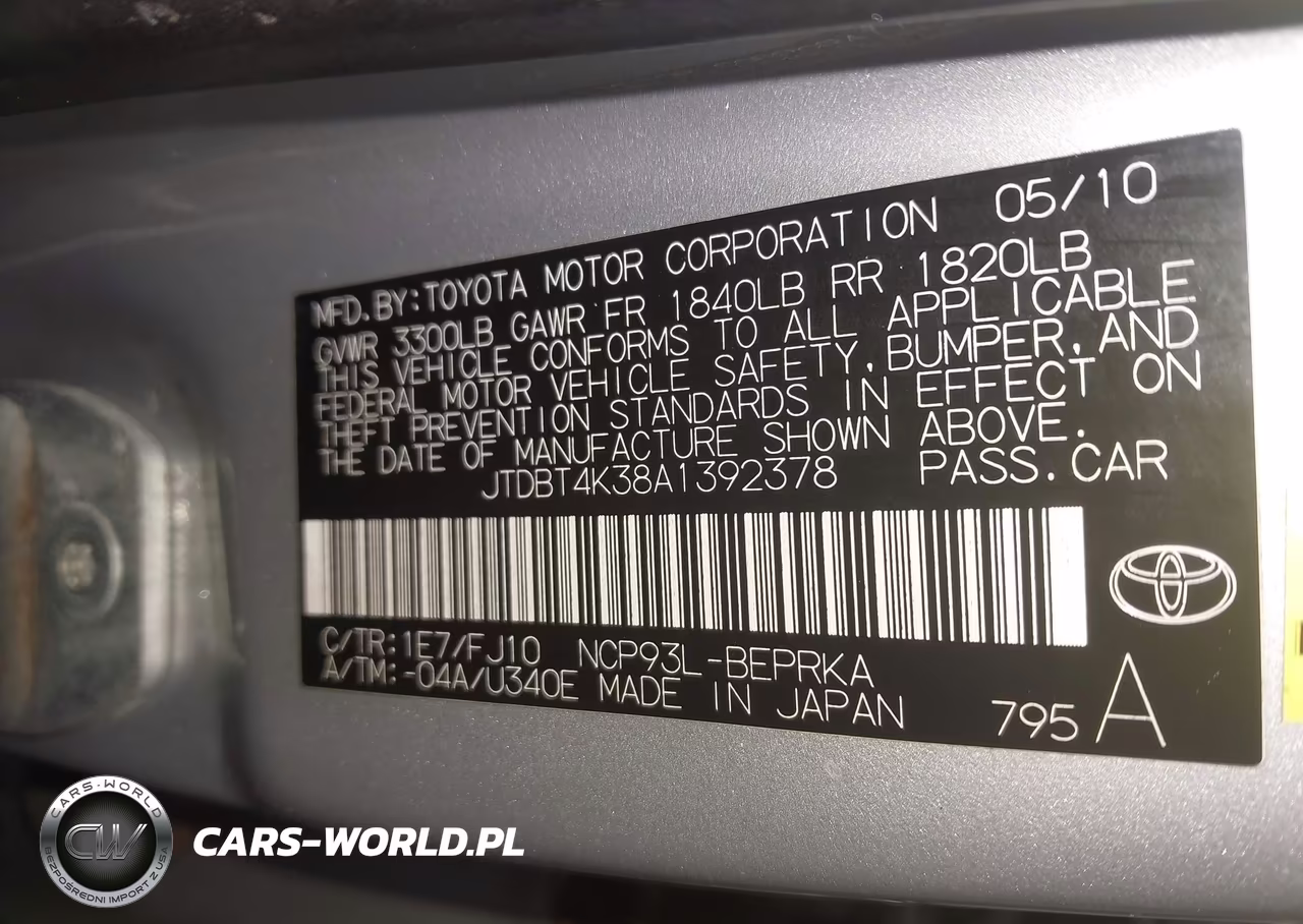 2010 Toyota Yaris VIN:JTDBT4K38A1392378 - 9