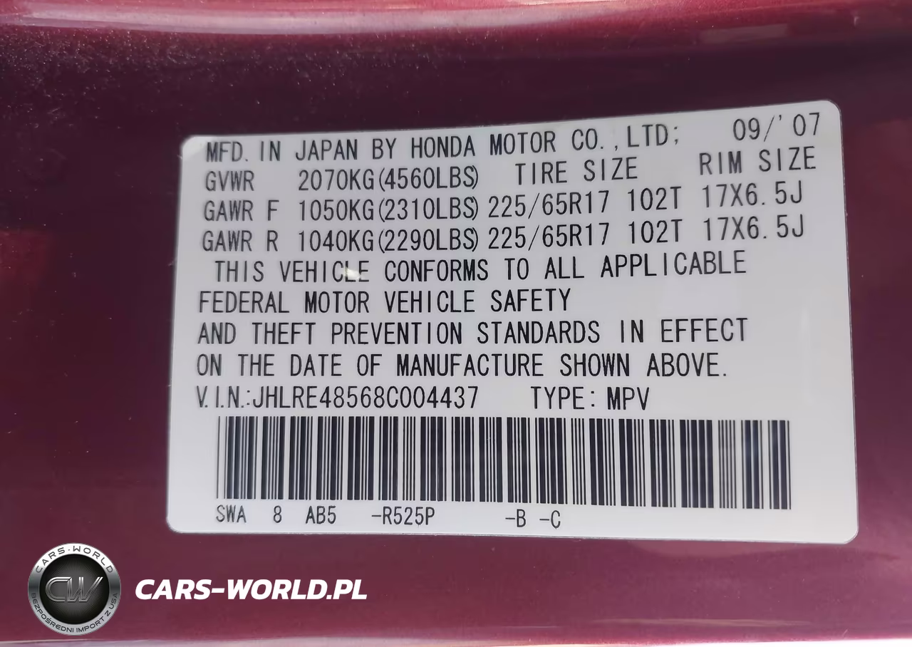 2008 Honda Cr-V Ex VIN:JHLRE48568C004437 - 9