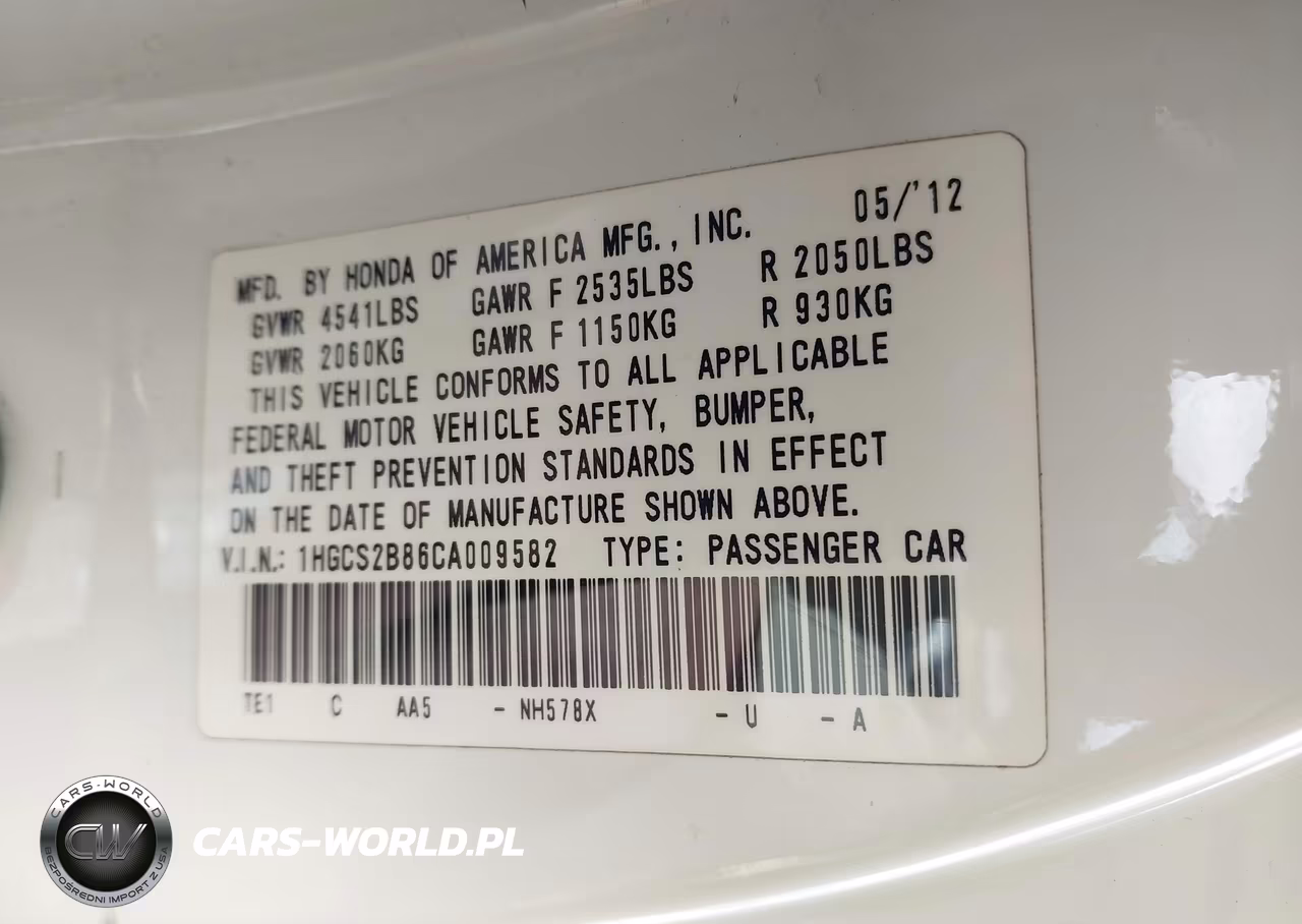 2012 Honda Accord 3.5 Ex-L VIN:1HGCS2B86CA009582 - 9