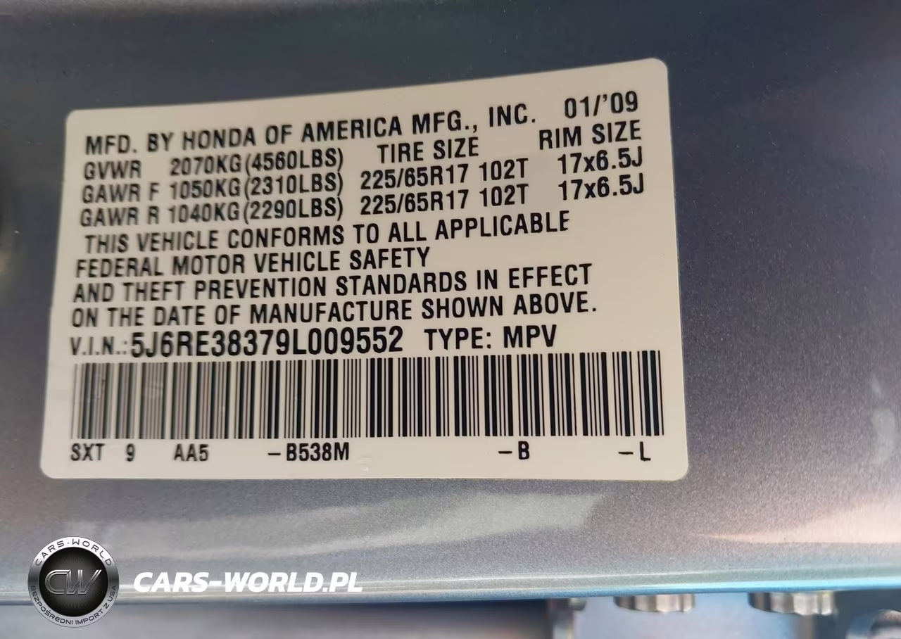 2009 Honda Cr-V Lx VIN:5J6RE38379L009552 - 9