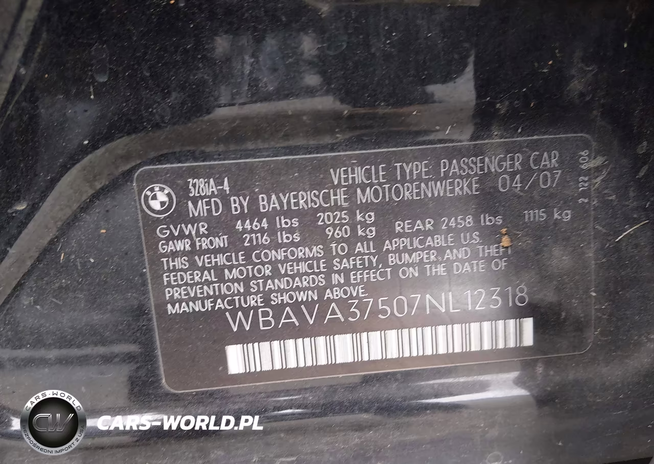 2007 BMW 328I VIN:WBAVA37507NL12318 - 9