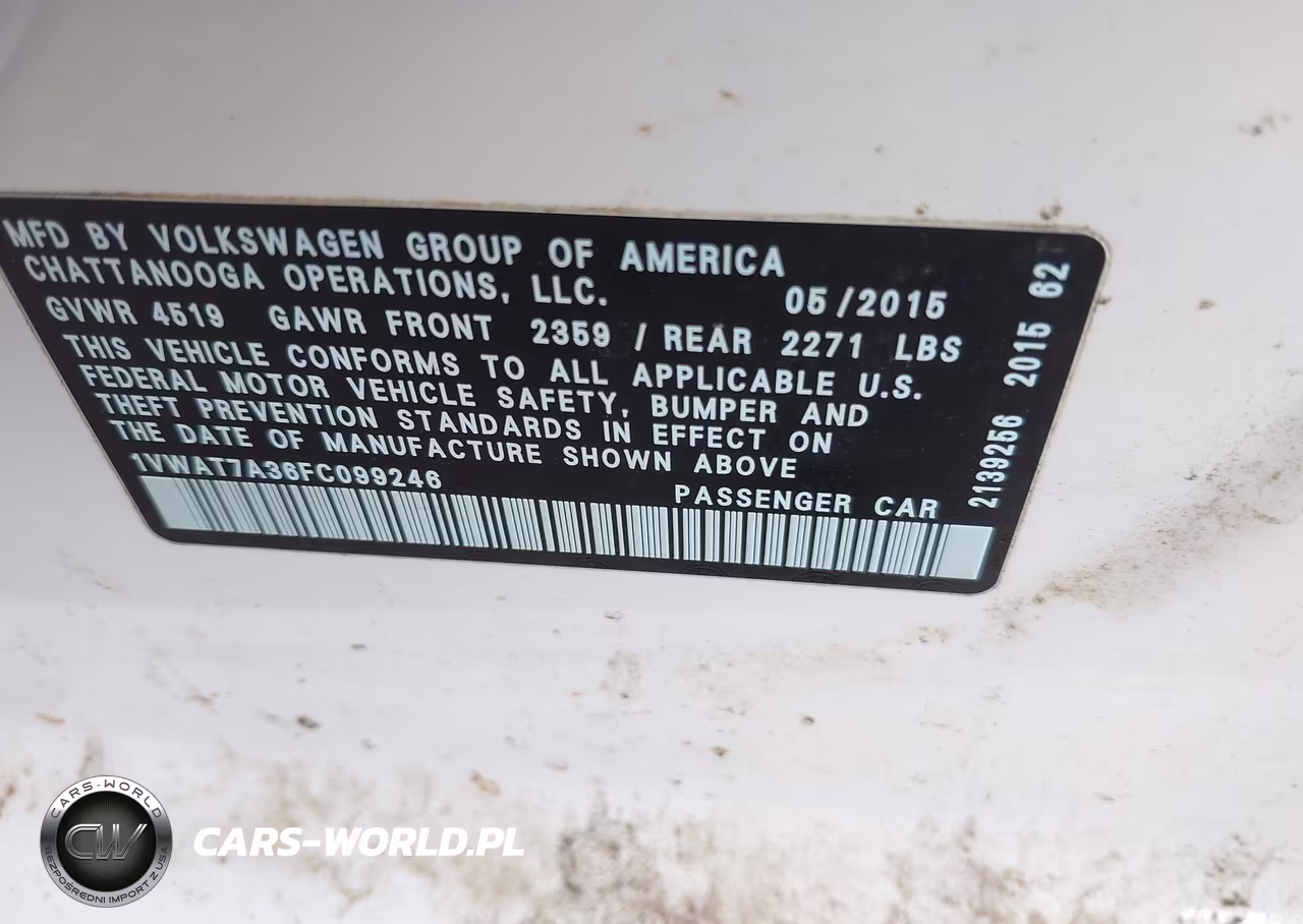 2015 Volkswagen Passat 1.8T S VIN:1VWAT7A36FC099246 - 9