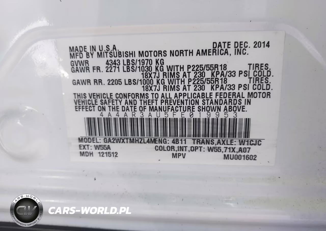 2015 Mitsubishi Outlander Sport Es VIN:4A4AR3AU5FE019953 - 9