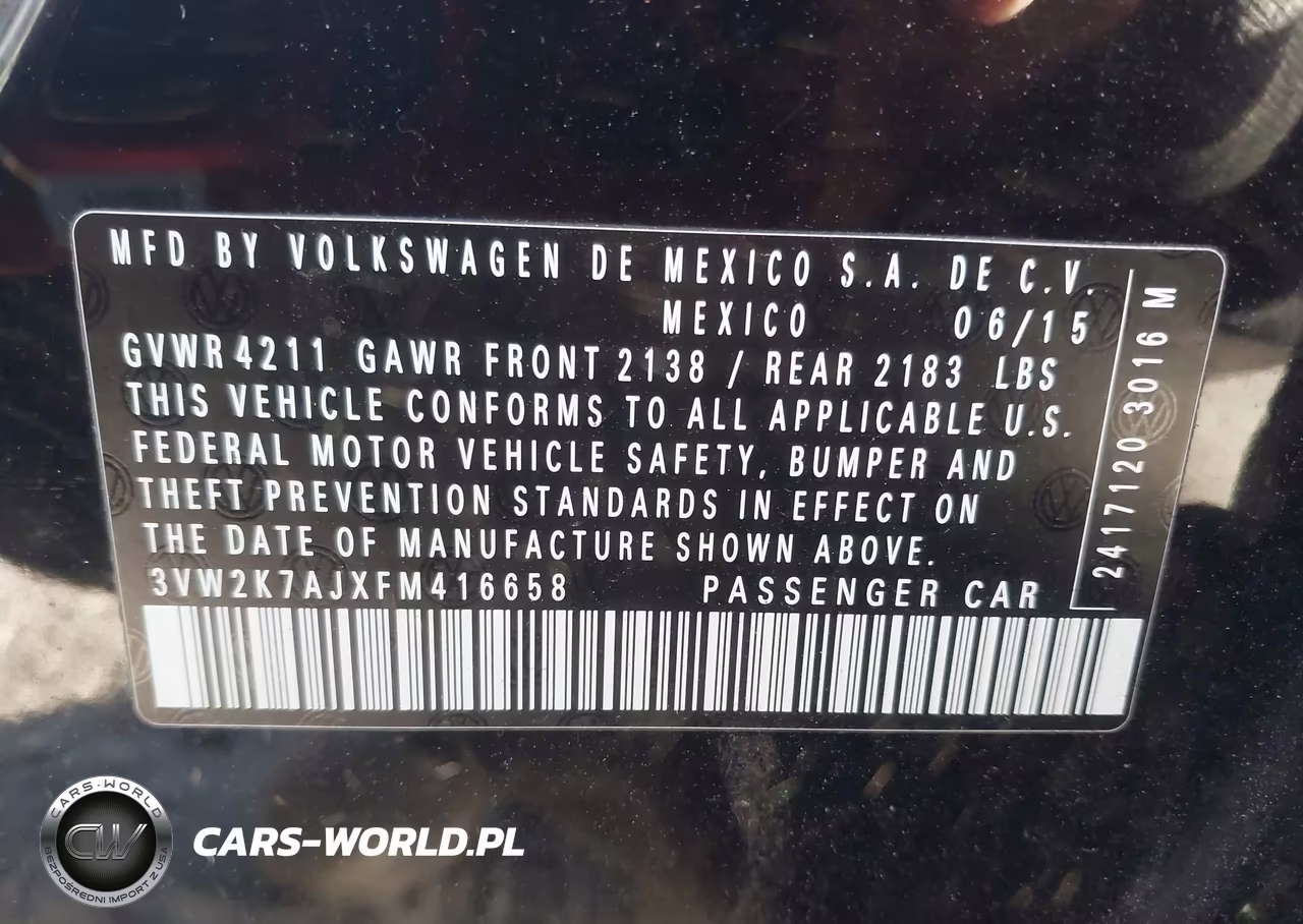 2015 Volkswagen Jetta 2.0L S VIN:3VW2K7AJXFM416658 - 9