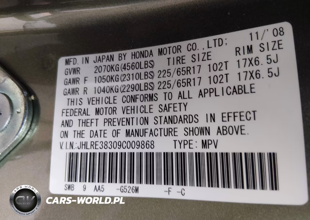 2009 Honda Cr-V Lx VIN:JHLRE38309C009868 - 9