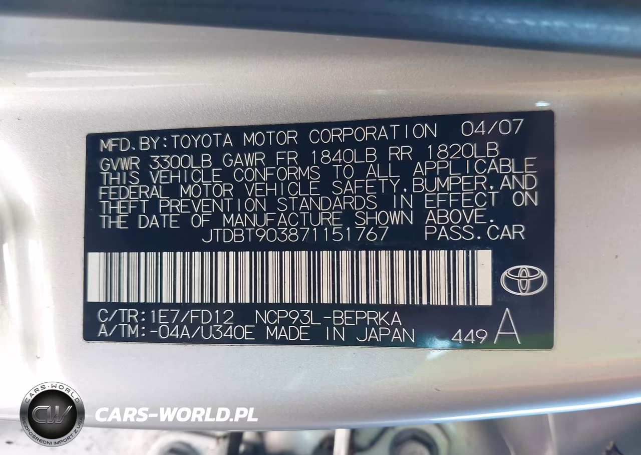 2007 Toyota Yaris VIN:JTDBT903871151767 - 9
